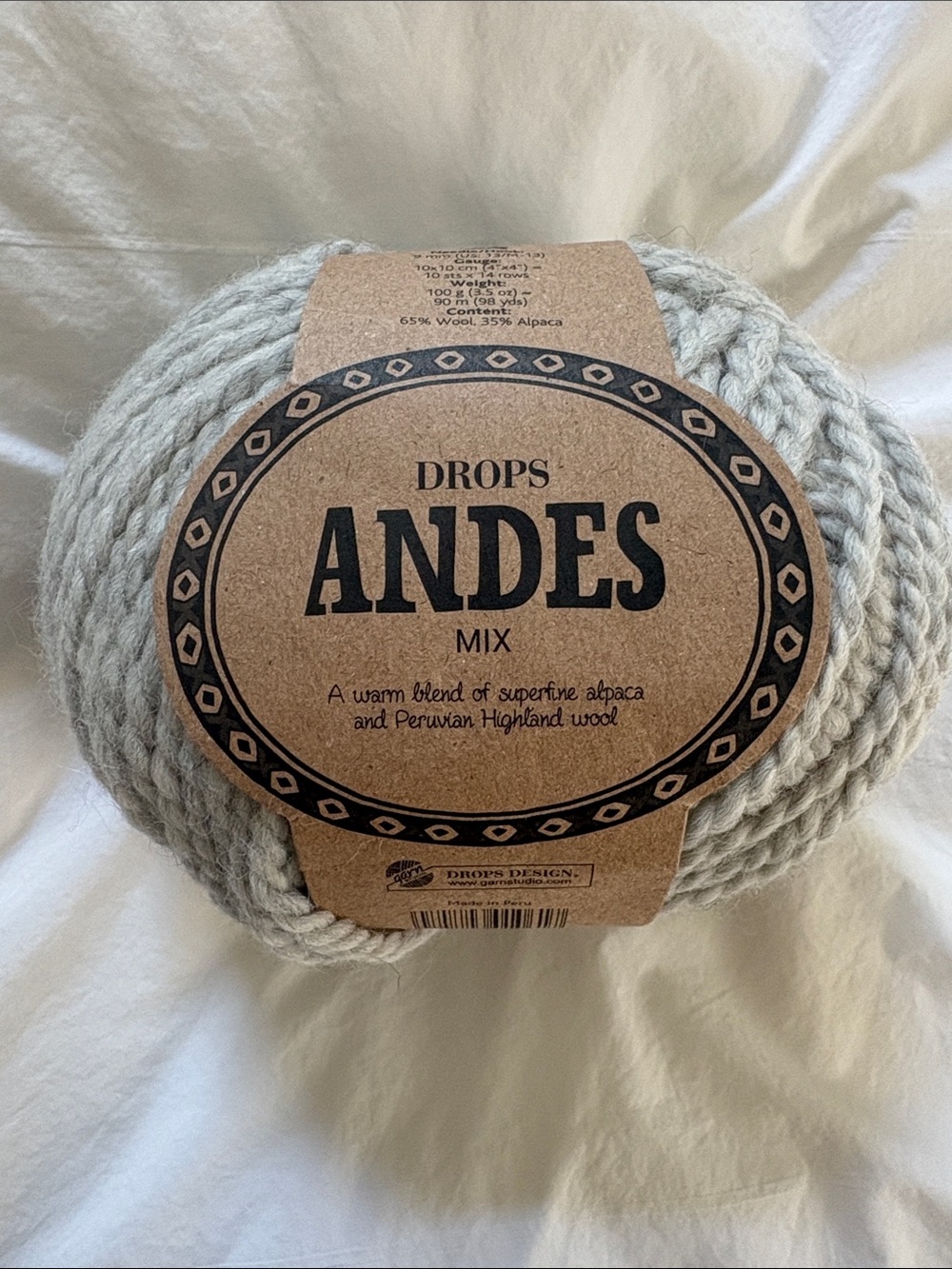 Drops Andes Mix Light Gray Alpaca-Wool Yarn Ball